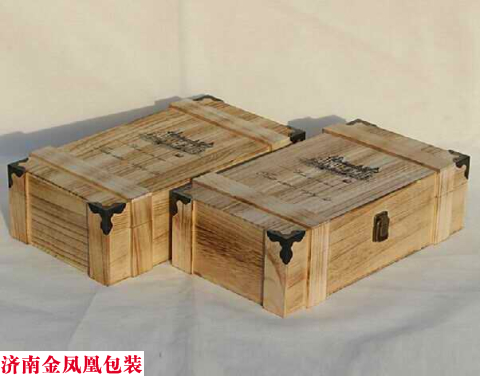包角烤色木盒 双支烤色包角 红酒包装盒